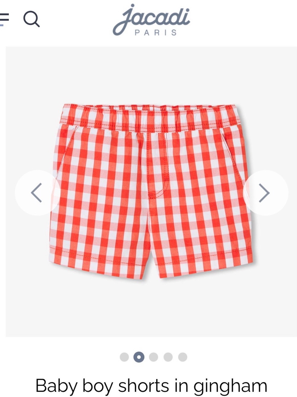 Jacadi Red and White Gingham Shorts